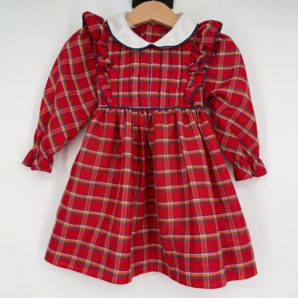 Polly Flinders Vintage Holiday Plaid Collar Dress  T 3 - Picture 1 of 10